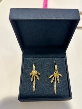 Gold plated Leaf Drop Hoop Earrings - Women's Jewelry